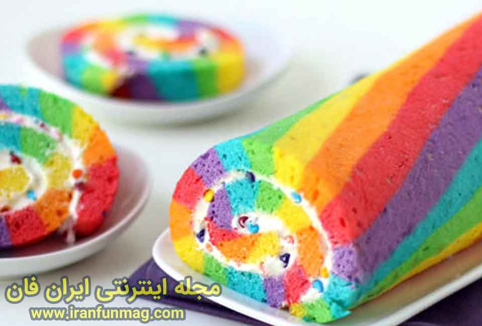طرز تهیه کیک رولت رنگین کمانی