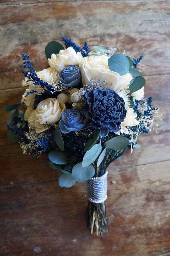 جدیدترین مدل تزئین دسته گل عروس با گل آبی